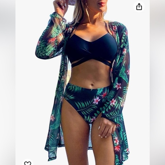 Tropical Mesh bathing suit Cover long sleeve open front Women’s 36” bust - Picture 2 of 10